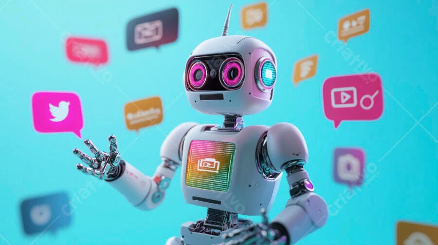 Foto Robô Inteligência Artificial Redes Sociais Marketing Digital