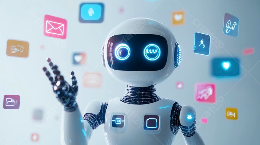 Foto Robô Inteligência Artificial Ícones de Redes Sociais