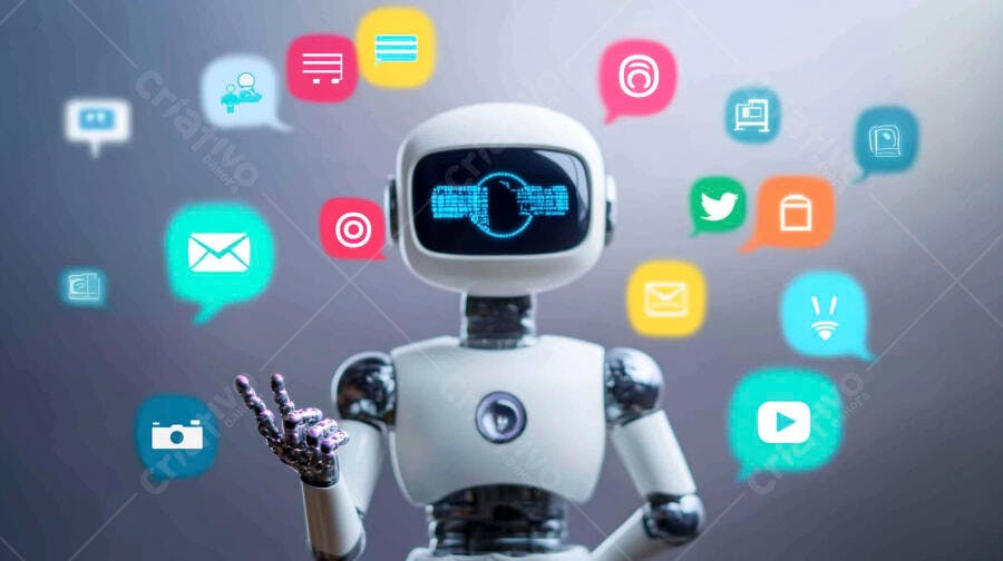 Foto Robô Inteligência Artificial Ícones Redes Sociais