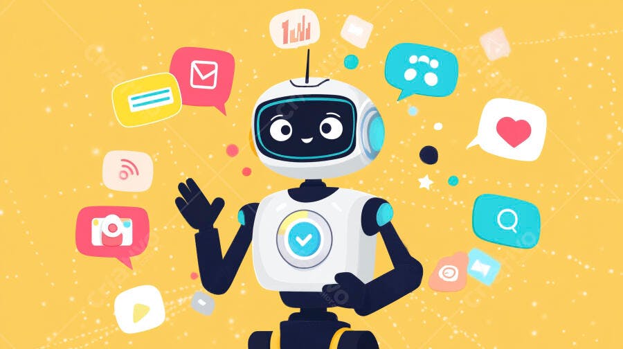 Ilustração Robô Inteligência Artificial Marketing Digital