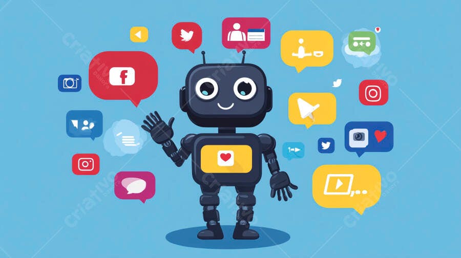 Ilustração Robô Marketing Digital Mídias Sociais