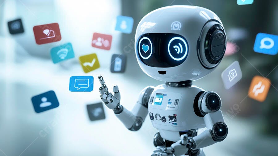 Foto Robô IA Interagindo Redes Sociais Tecnologia Digital