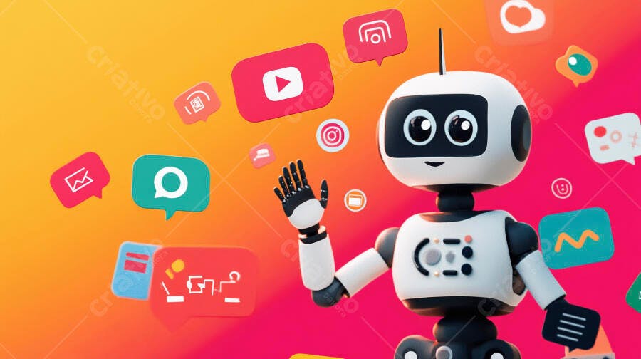 Robô 3D Inteligência Artificial Redes Sociais Marketing Digital