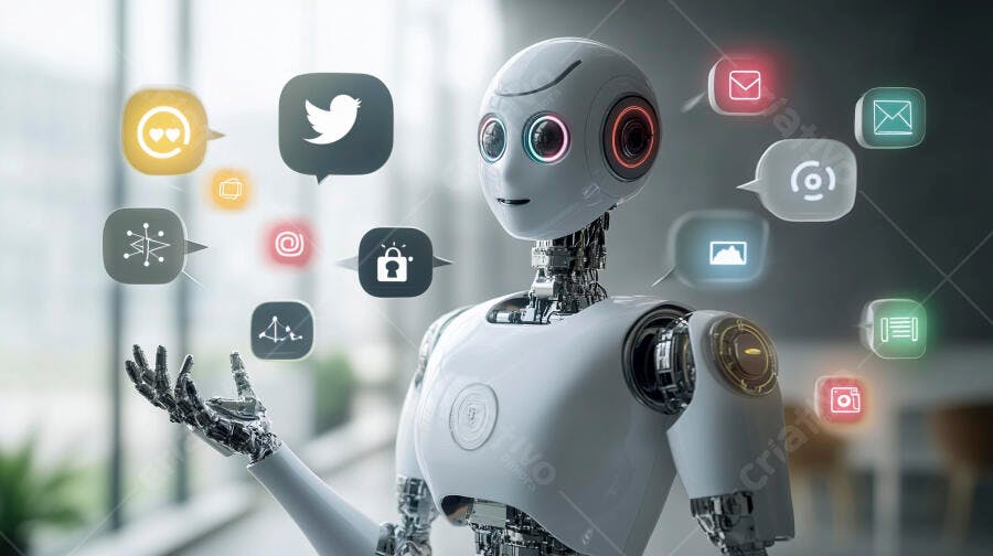Foto Robô Inteligência Artificial Redes Sociais Marketing Digital