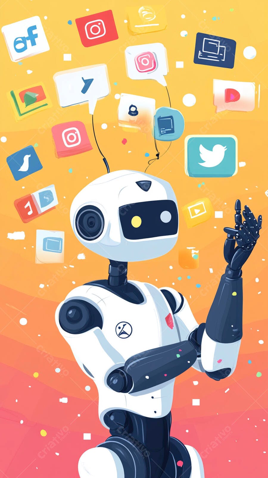 Robô Inteligência Artificial Interagindo Mídias Sociais Marketing Digital