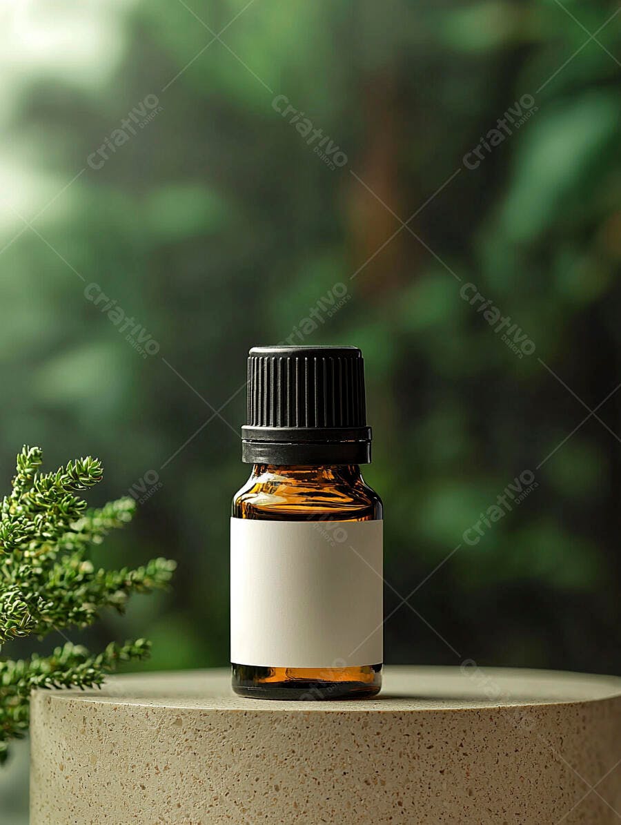 Foto Frasco Óleo Essencial Âmbar Rótulo Branco Produto Natural