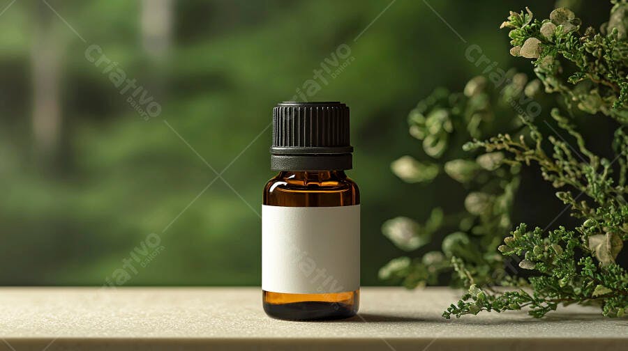 Foto Frasco de Óleo Essencial Âmbar Rótulo Branco Natural