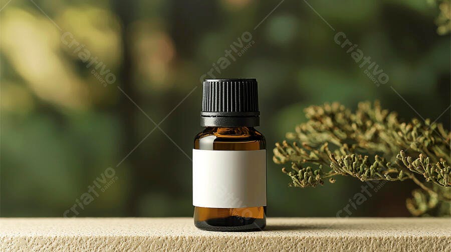 Foto Óleo Essencial Frasco Âmbar Rótulo Branco Natural