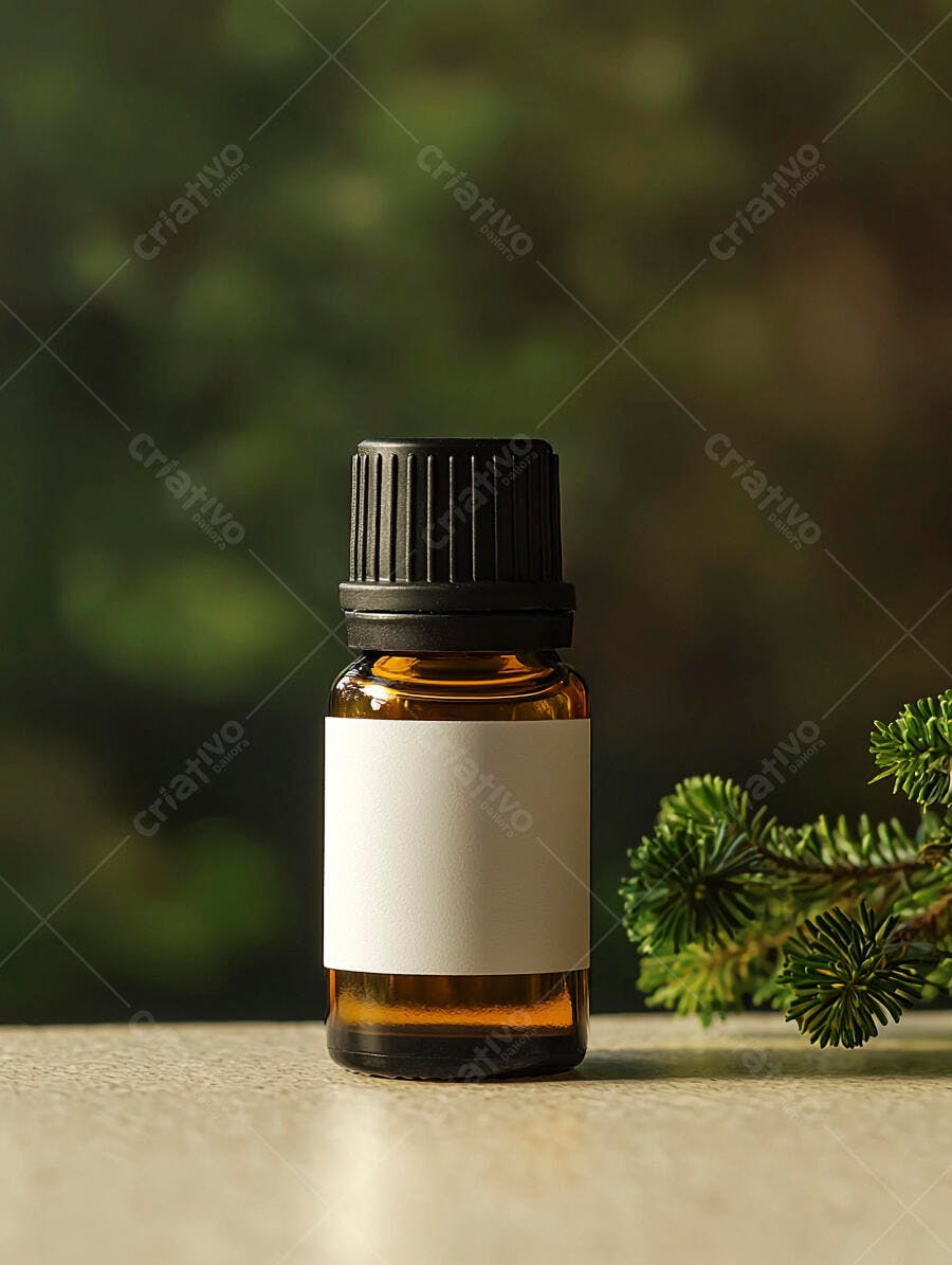 Foto Frasco de Óleo Essencial Rótulo Branco Natureza