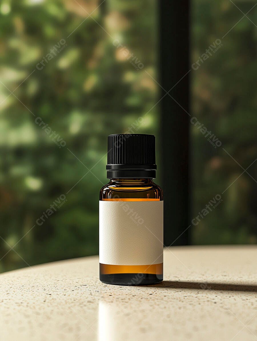 Foto Frasco Âmbar Rótulo Branco Produto Cosmético Natural