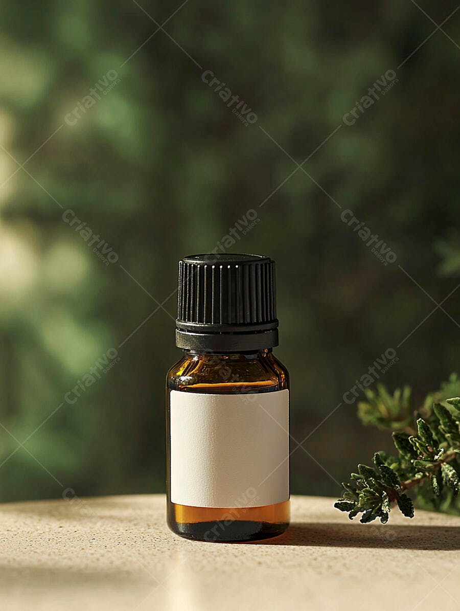 Foto Frasco de Óleo Essencial Âmbar Rótulo Branco Natural