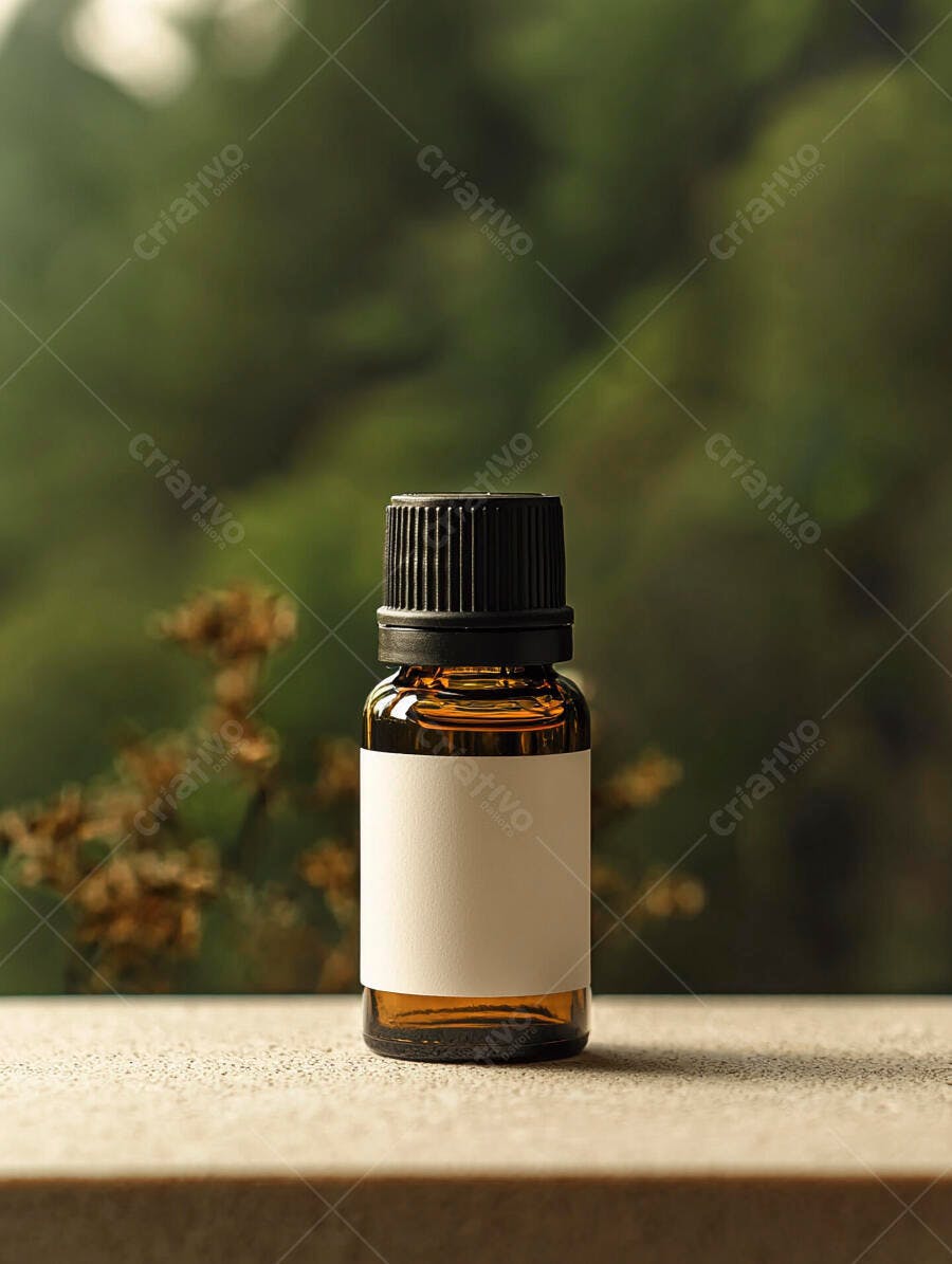 Foto Frasco de Óleo Essencial Âmbar Rótulo Branco Natural