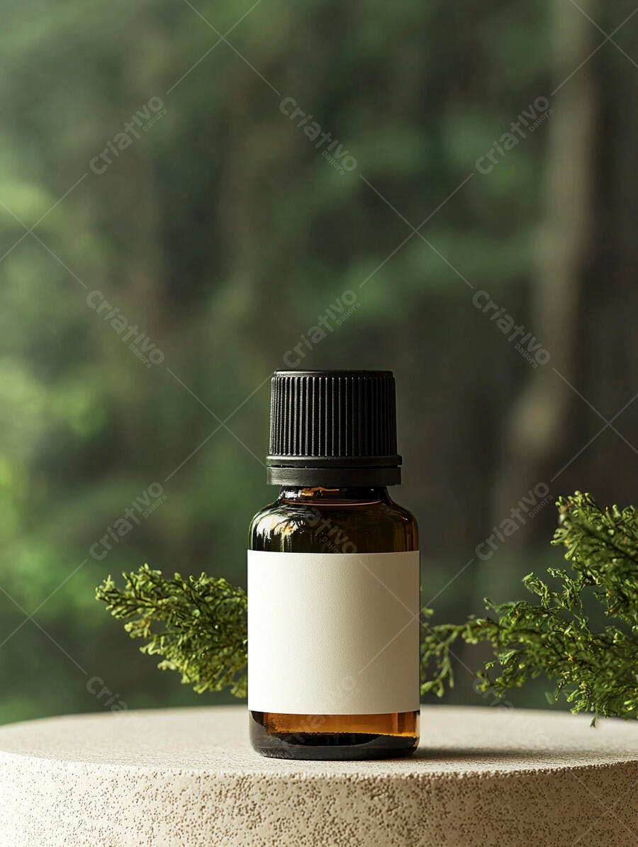 Foto Frasco de Óleo Essencial Rótulo Branco Mockup