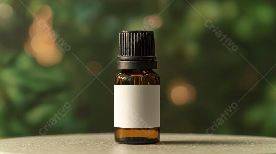Foto Frasco Óleo Essencial Âmbar Rótulo Branco Mockup
