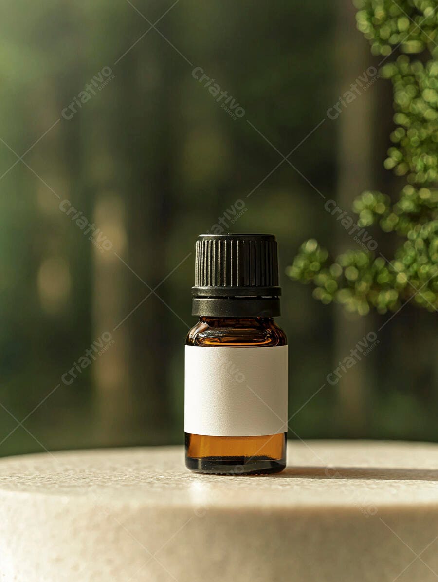 Foto Frasco Âmbar Rótulo Branco Essência Óleo Natural