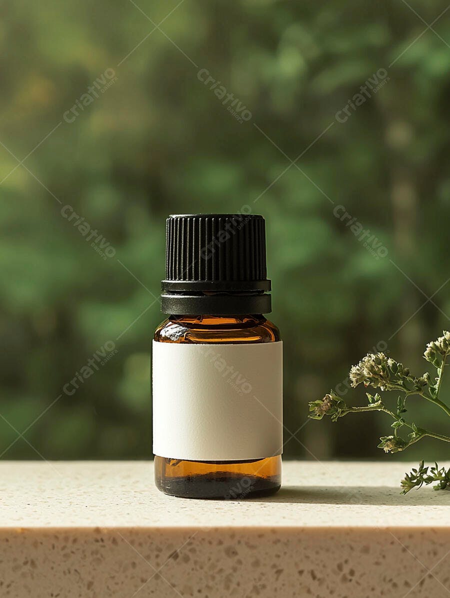 Foto Frasco Âmbar Rótulo Branco Produto Cosmético Natural