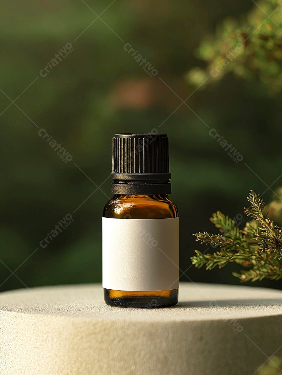 Foto Frasco Âmbar Rótulo Branco Produto Natural