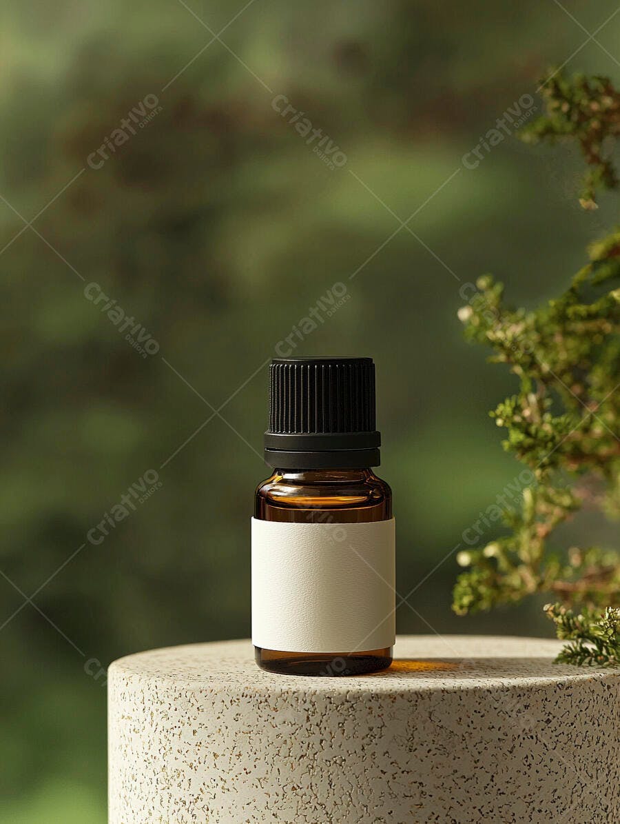Foto Frasco de Óleo Essencial Âmbar Rótulo em Branco Natureza