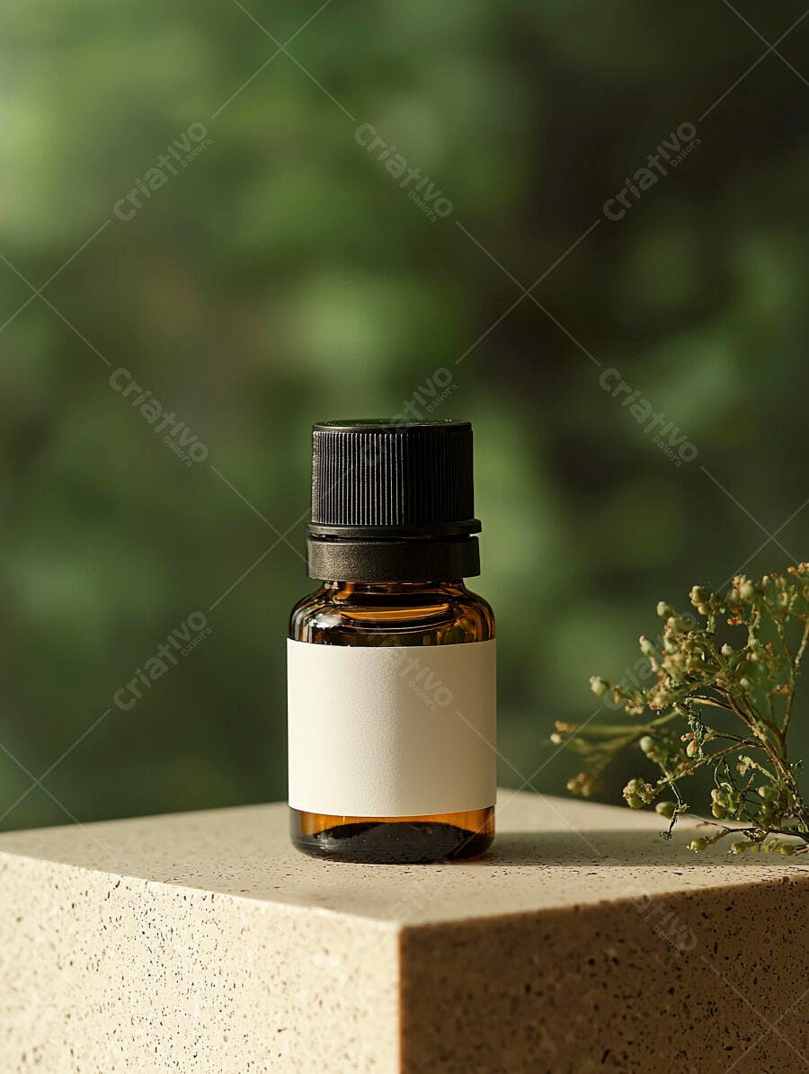 Foto Frasco Âmbar Rótulo Branco Produto Natural
