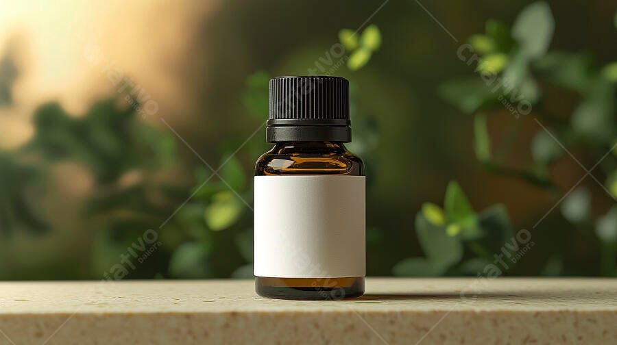 Foto Frasco de Óleo Essencial Âmbar Rótulo Branco Natural