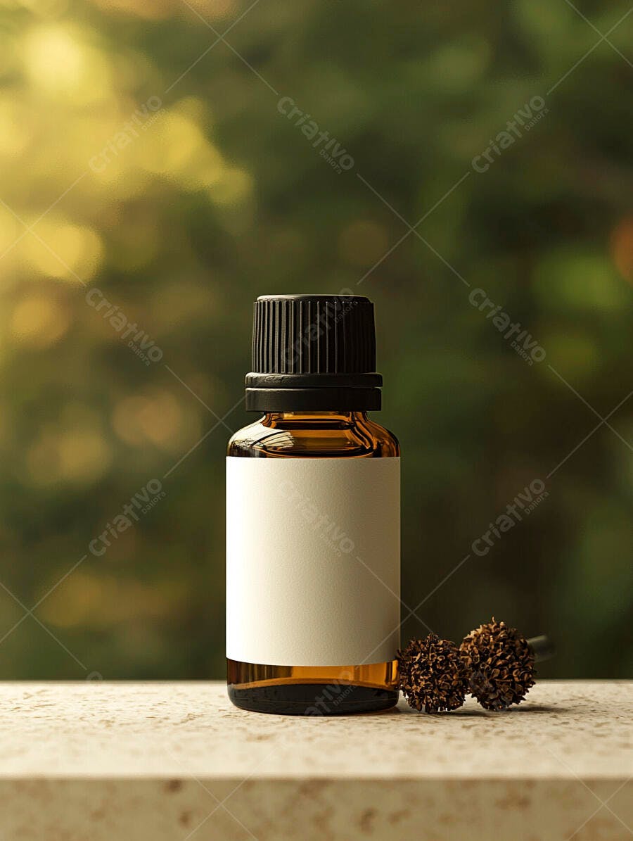Foto Frasco de Óleo Essencial Rótulo Branco Mockup