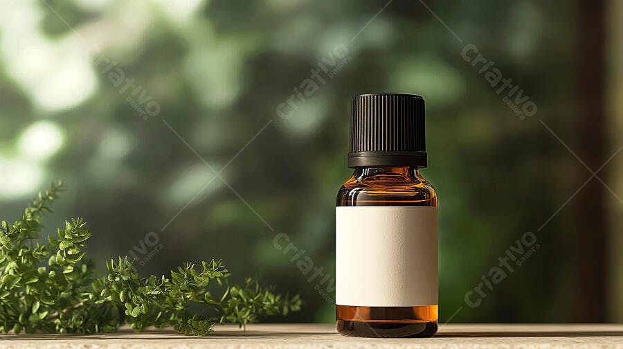 Foto Óleo Essencial Frasco Âmbar Rótulo Branco Natural