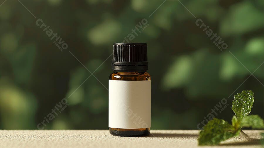 Foto Produto Frasco Óleo Essencial Hortelã Fundo Verde Natural