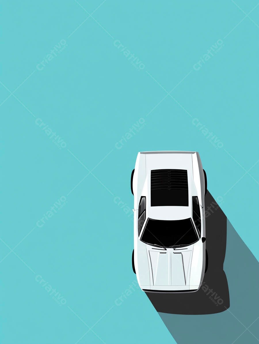 Foto Carro Esportivo Branco Vista Superior Fundo Azul