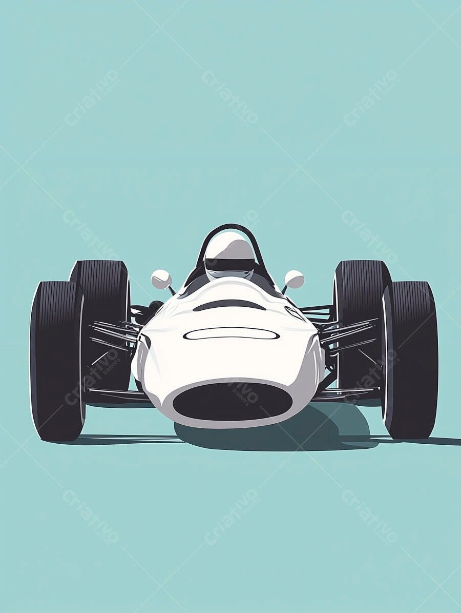 Ilustração Carro de Corrida Fórmula 1 Branco Fundo Azul Claro