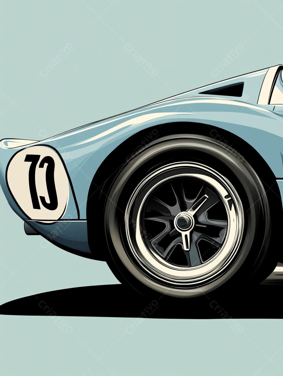 Ilustração Carro de Corrida Clássico Azul Número 73