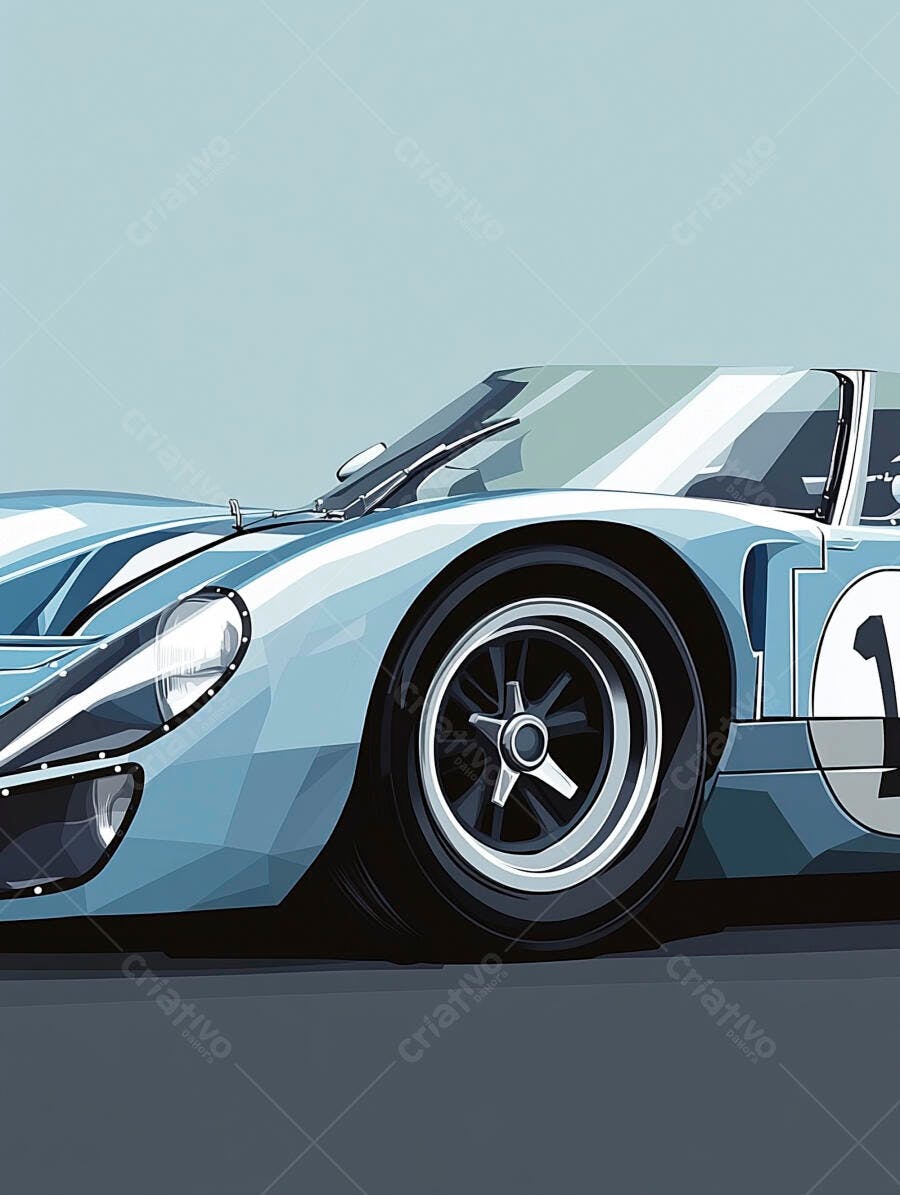 Ilustração Carro de Corrida Vintage Azul Estilo Flat Design