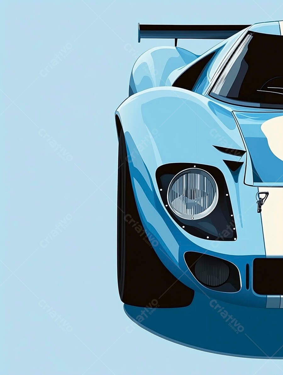Ilustração Carro Esportivo Azul Estilo Pop Art Fundo Claro