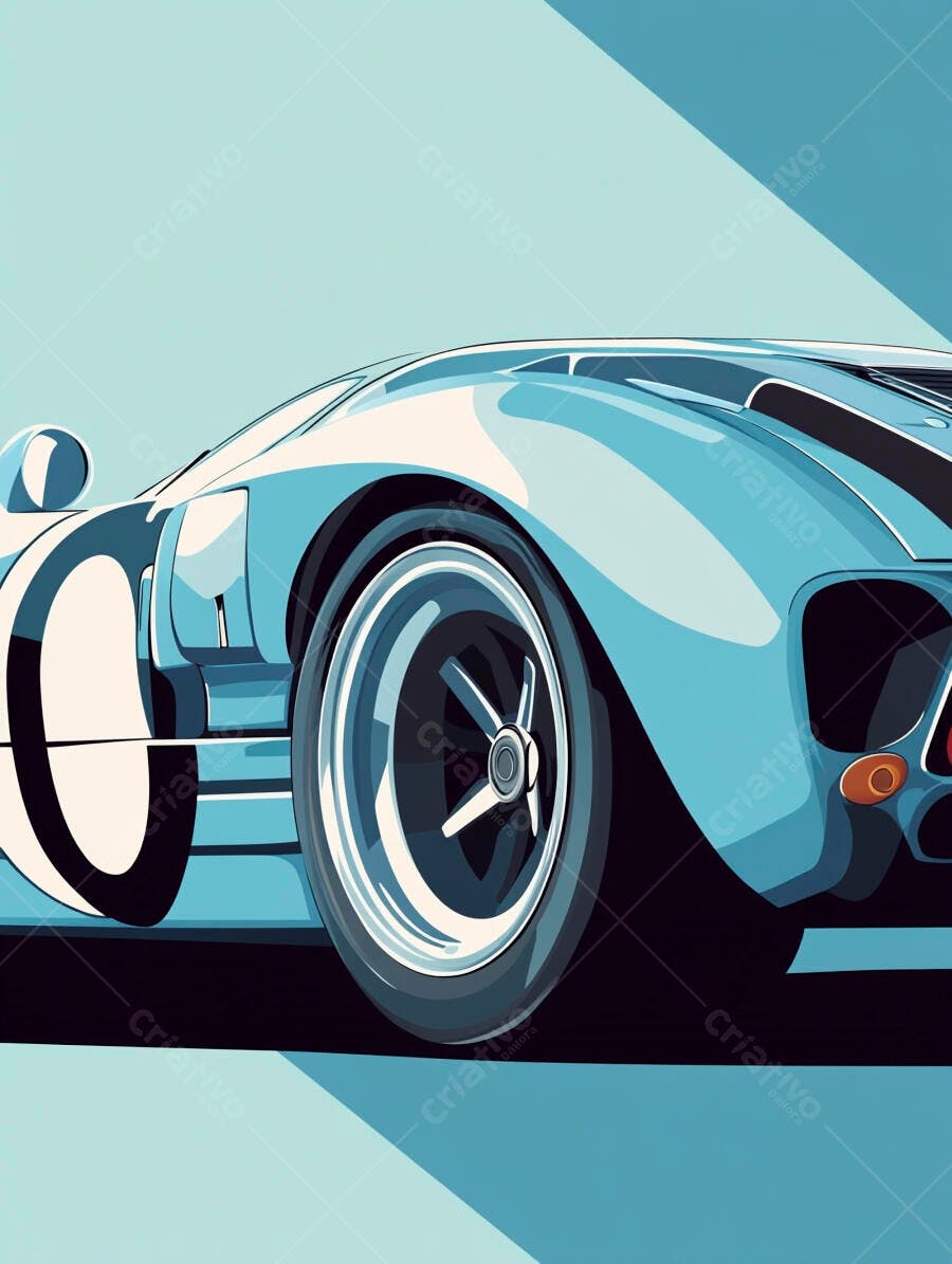 Ilustração Carro Esportivo Azul Estilo Pop Art Retrô