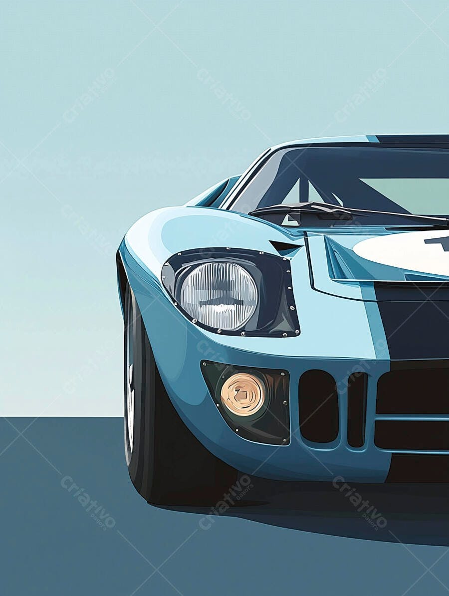 Ilustração Carro Esportivo Azul Vintage Estilo Flat Design