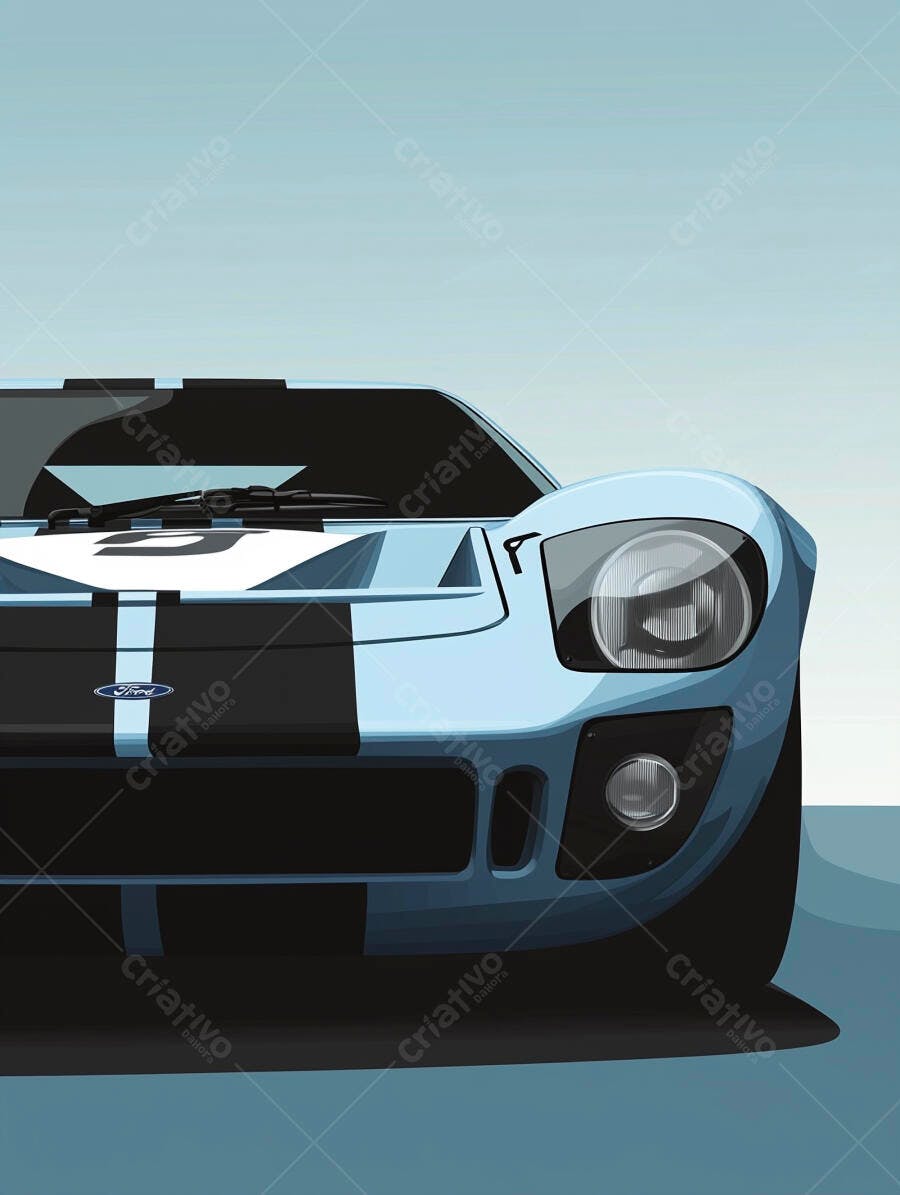 Ilustração Carro Esportivo Ford GT Azul Clássico
