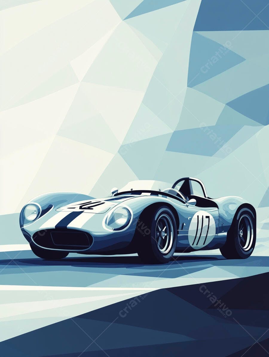 Ilustração Carro Esportivo Clássico Azul Fundo Geométrico