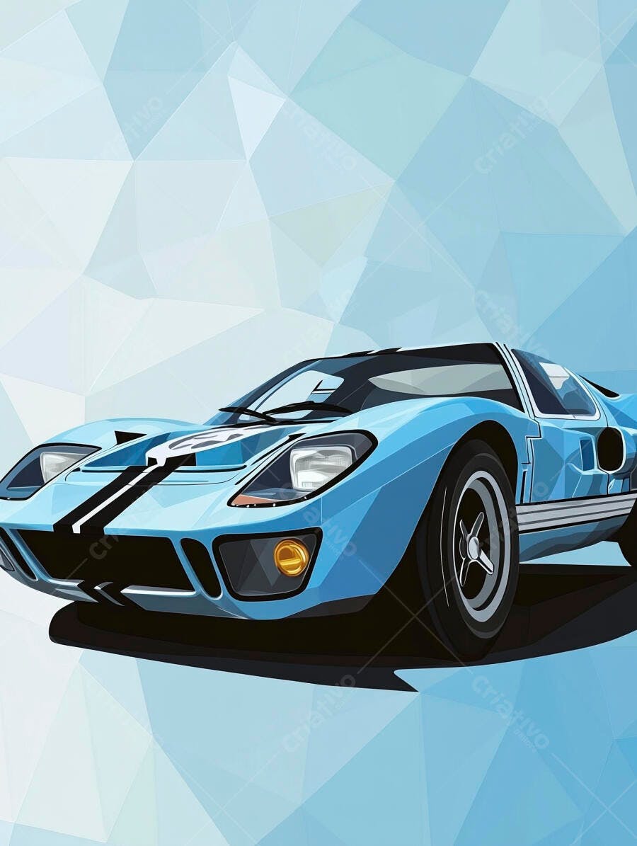 Carro Esportivo Azul Estilo Poligonal Fundo Geométrico