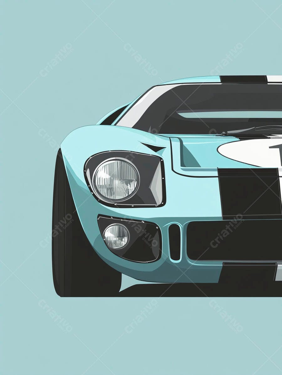 Ilustração Carro Esportivo Azul Vintage Estilo Flat Design