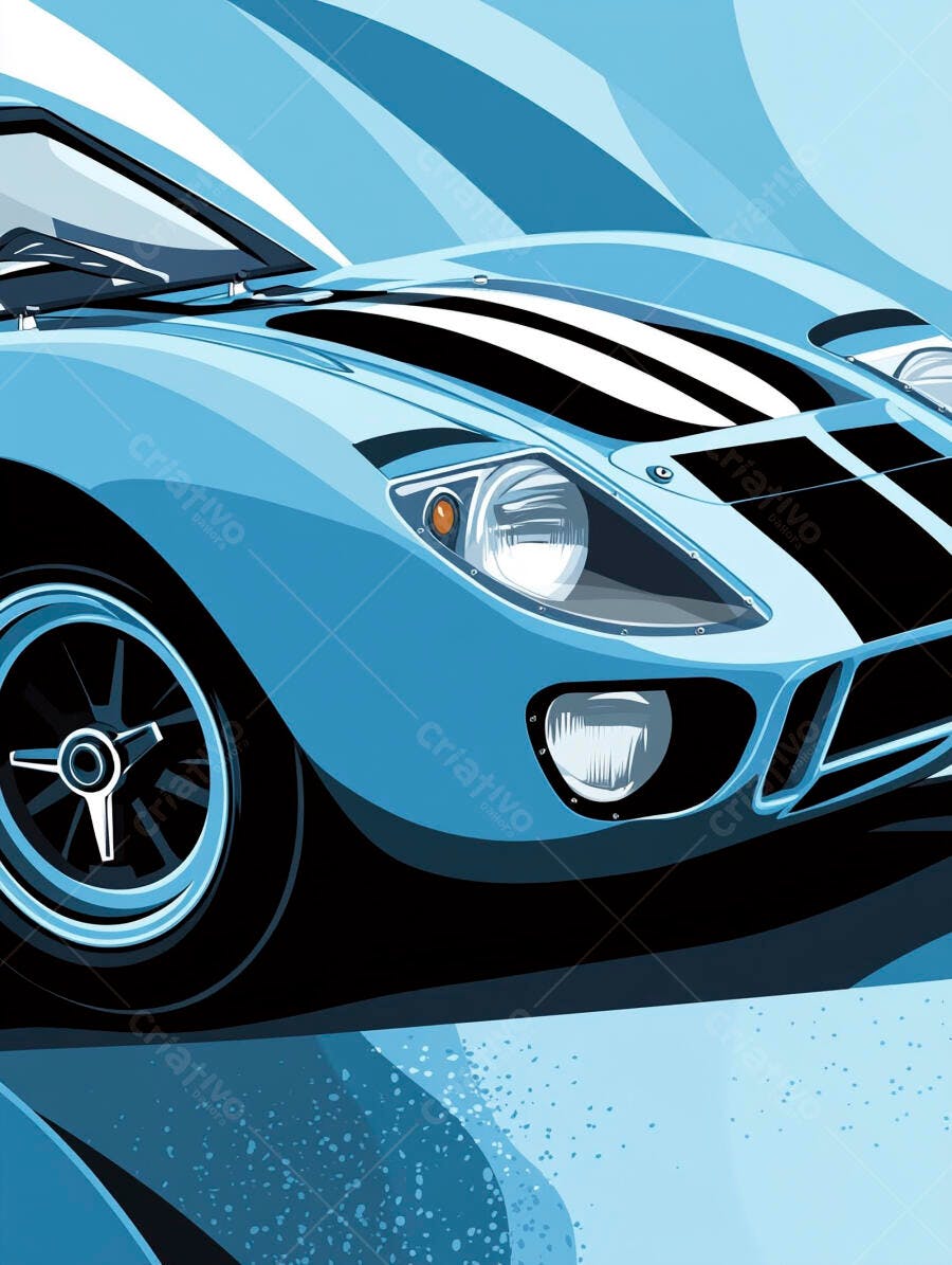 Ilustração Carro Esportivo Azul Vintage Estilo Pop Art