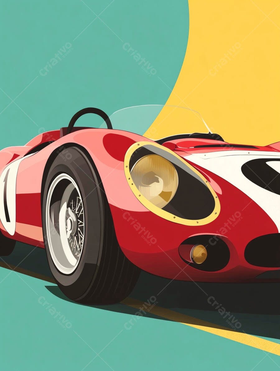 Ilustração Carro Esportivo Clássico Vermelho Vintage Pista