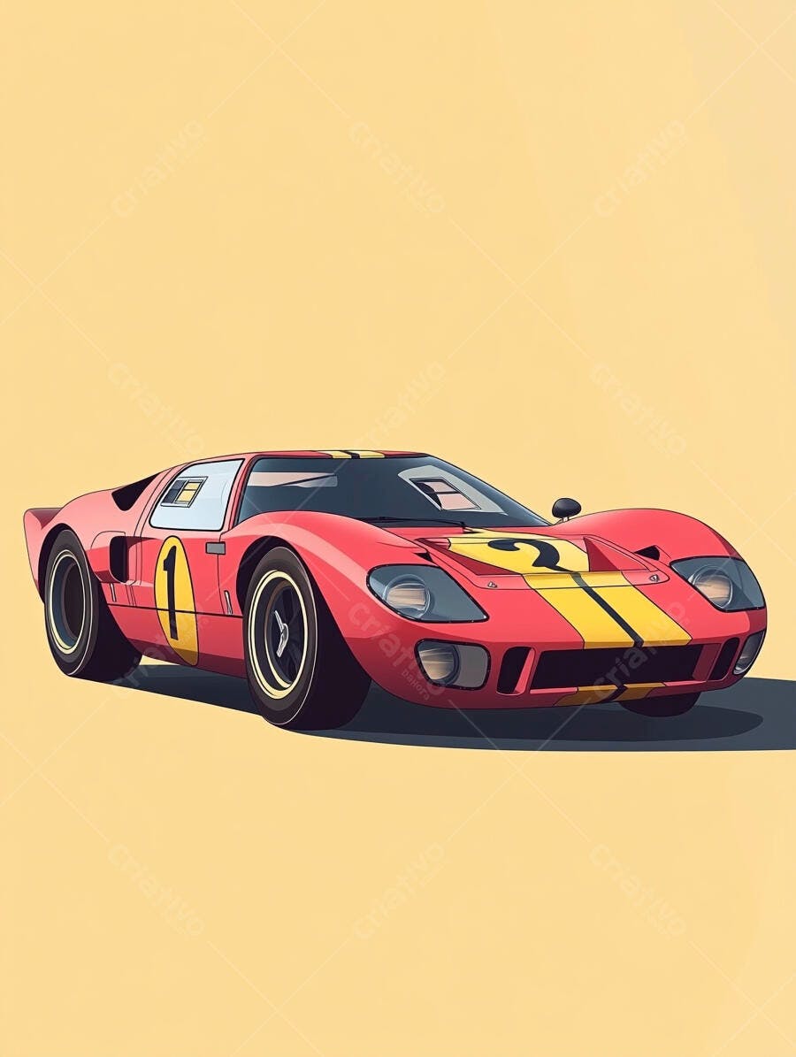 Ilustração Carro Esportivo Clássico Vermelho Estilo Cartoon