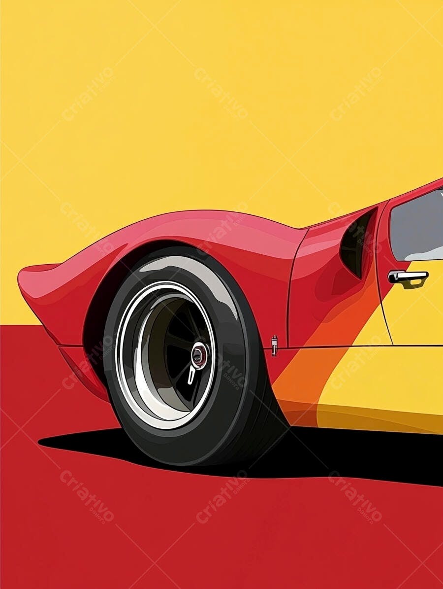 Ilustração Carro Esportivo Vermelho Estilo Pop Art Fundo Duas Cores