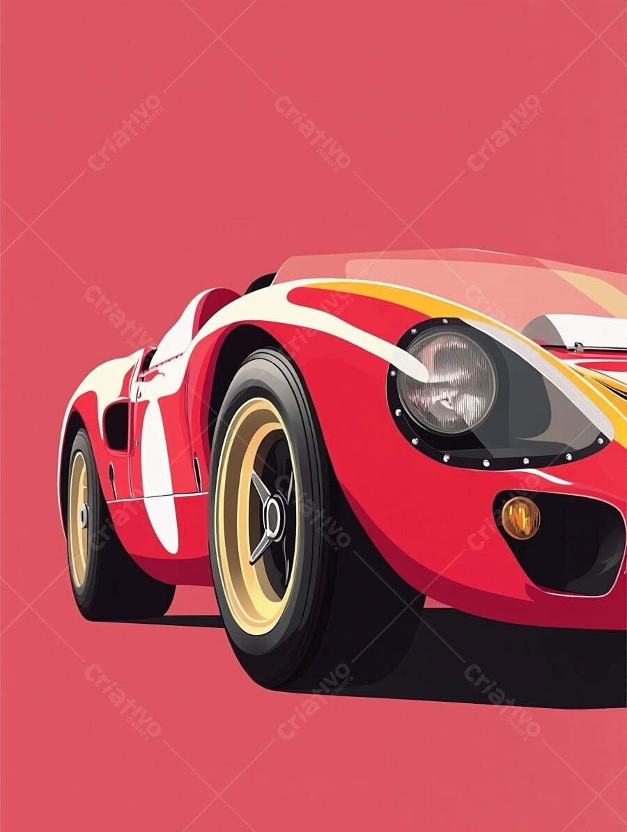 Ilustração Carro Esportivo Vermelho Vintage Fundo Rosa