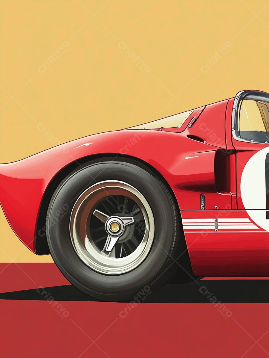 Ilustração Carro Esportivo Vermelho Vintage Estilo Pop Art