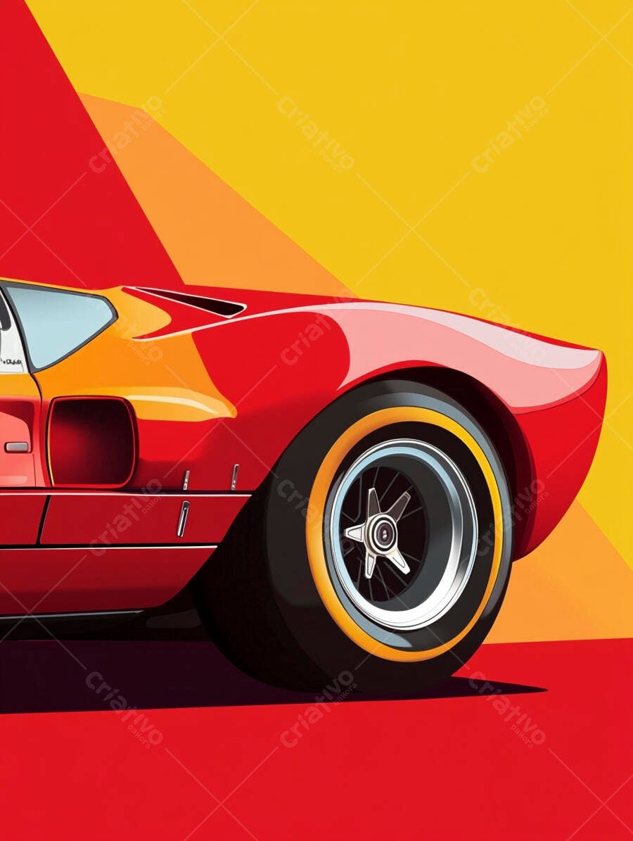 Ilustração Carro Esportivo Vermelho Estilo Pop Art Fundo Colorido