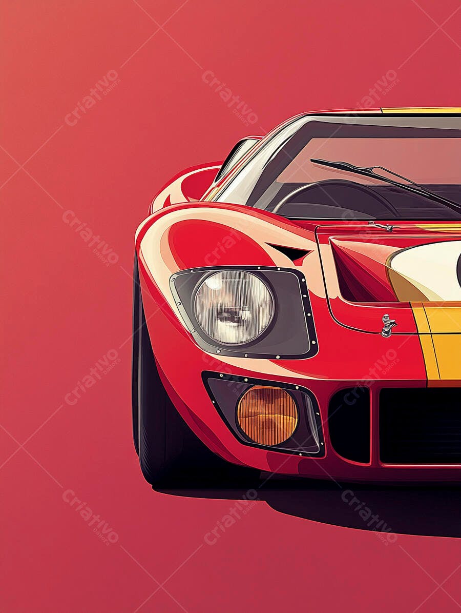 Ilustração Carro Esportivo Vermelho Vintage Fundo Monocromático