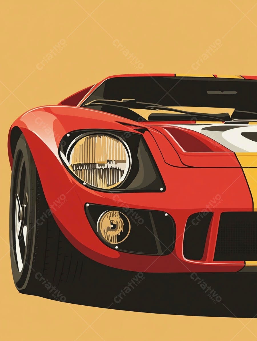 Ilustração Carro Esportivo Vermelho Vintage Estilo Pop Art