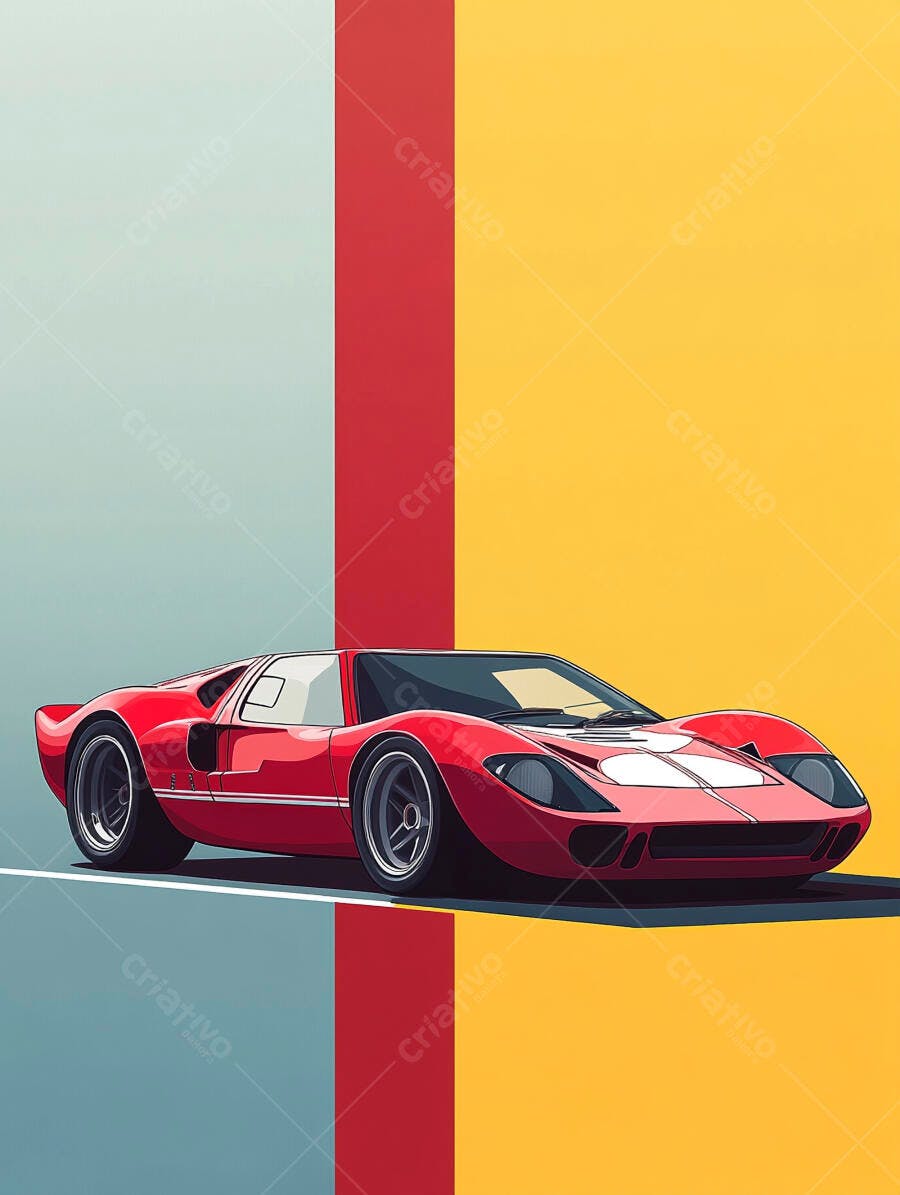 Carro Esportivo Vermelho Clássico Fundo Colorido Abstrato