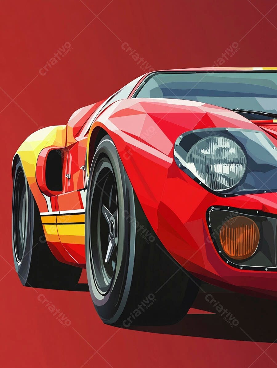 Ilustração Carro Esportivo Vermelho Estilo Poligonal