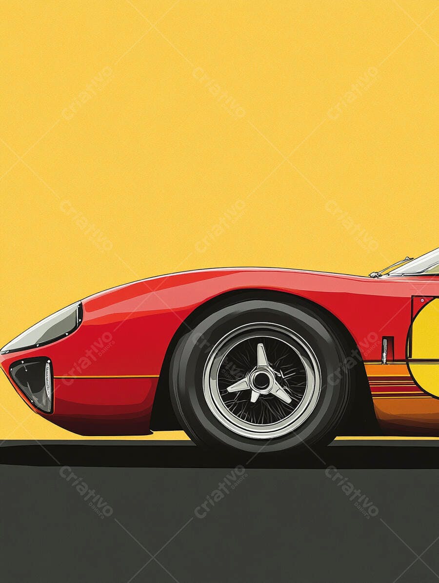 Foto Carro Esportivo Vermelho Vintage Fundo Amarelo Pop Art